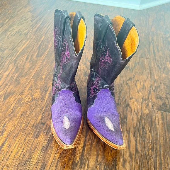 Purple stingray leather western embroidered cowboy boots women’s size 5.5 - Picture 3 of 10